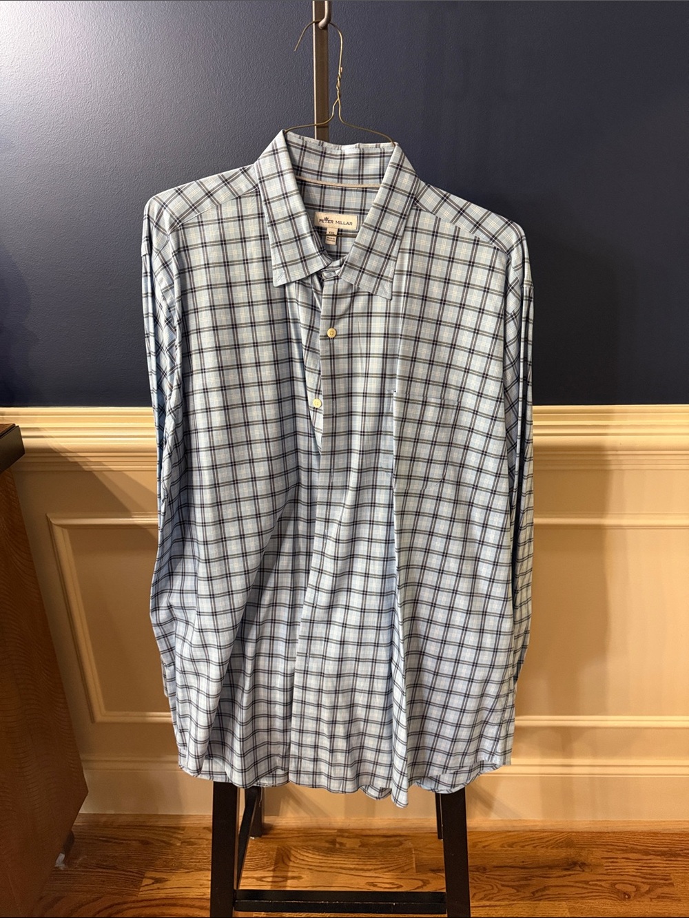 Peter Millar Light Blue & Navy Plaid Long-Sleeve Button Shirt